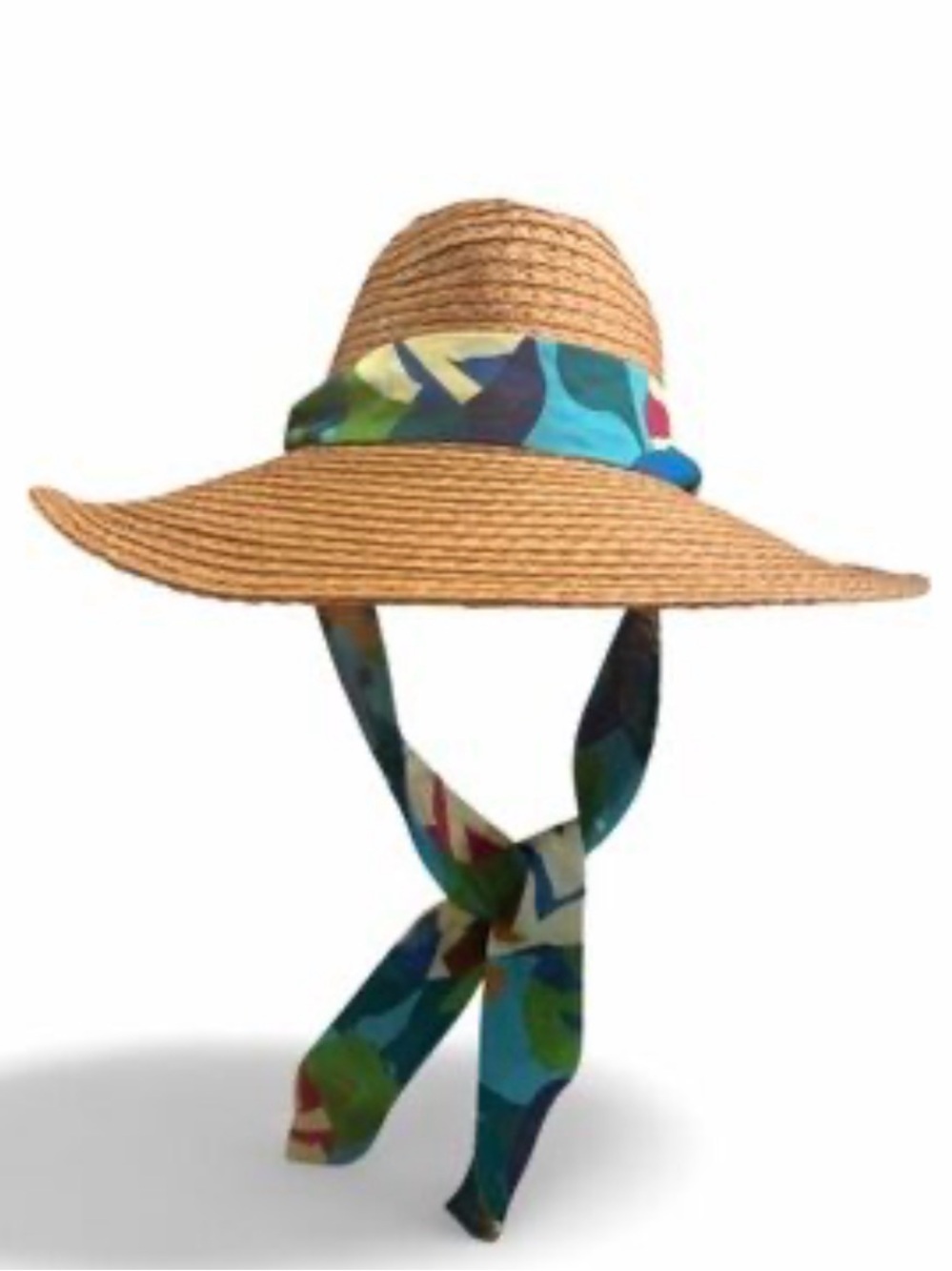 Wide-Brim Straw Sun Hat with Colorful Tie